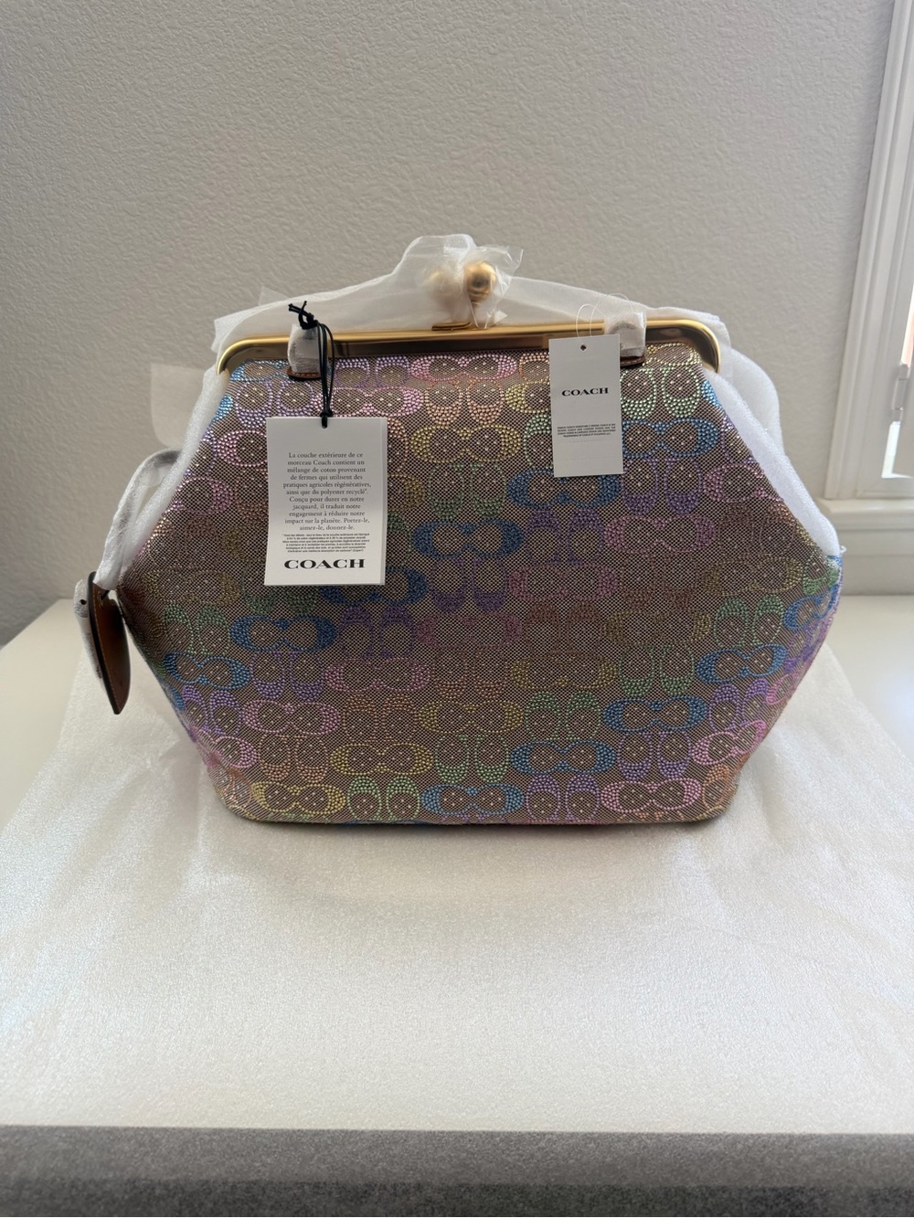 Coach Large Kisslock Frame Bag In Crystal Signature Jacquard - Picture 8 of 12